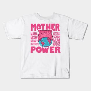 Mother Power - Pink Cat Hat Earth Kids T-Shirt